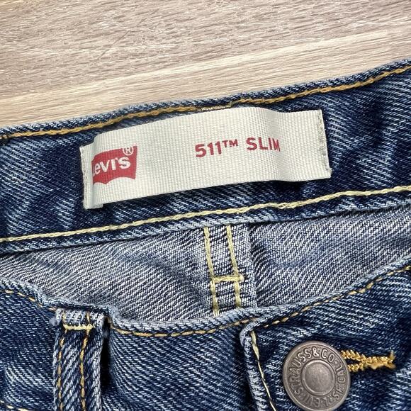 Levi’s 511 Slim Fit Kids Size 8 Distressed Denim Shorts Dark Adjustable - JL498 - Picture 5 of 9